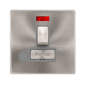 Click Definity Complete 13A Ingot Switched Fused Connection Unit With Neon & Optional Flex Outlet Brushed Steel Cover Plate Grey Insert