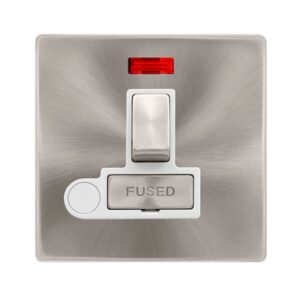 Click Definity Complete 13A Ingot Switched Fused Connection Unit With Neon & Optional Flex Outlet Brushed Steel Cover Plate Polar White Insert