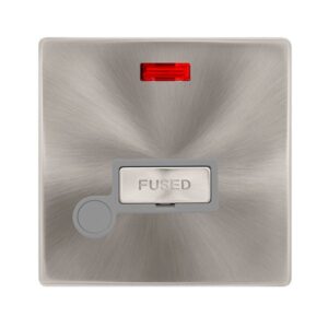 Click Definity Complete 13A Ingot Fused Connection Unit With Neon & Optional Flex Outlet Brushed Steel Cover Plate Grey Insert