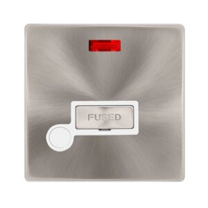 Click Definity Complete 13A Ingot Fused Connection Unit With Neon & Optional Flex Outlet Brushed Steel Cover Plate Polar White Insert