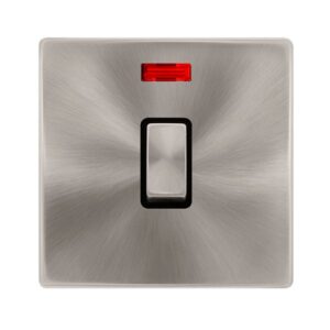 Click Definity Complete 20A Ingot Double Pole Switch With Neon Brushed Steel Cover Plate Black Insert