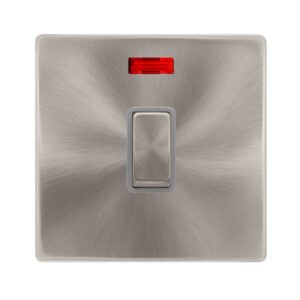 Click Definity Complete 20A Ingot Double Pole Switch With Neon Brushed Steel Cover Plate Grey Insert