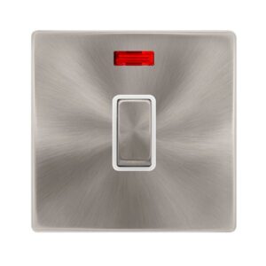 Click Definity Complete 20A Ingot Double Pole Switch With Neon Brushed Steel Cover Plate Polar White Insert