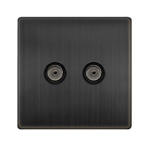 Click Definity Complete Twin Non-Isolated Coaxial Outlet Matt Bronze Cover Plate Black Insert