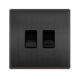Click Definity Complete Twin Telephone Secondary Outlet Matt Bronze Cover Plate Black Insert