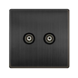 Click Definity Complete Twin Isolated Coaxial Outlet Matt Bronze Cover Plate Black Insert