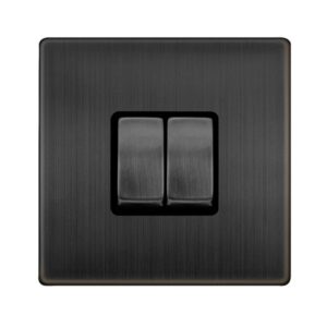 Click Definity Complete 10Ax Ingot 2 Gang 2 Way Switch Matt Bronze Cover Plate Black Insert