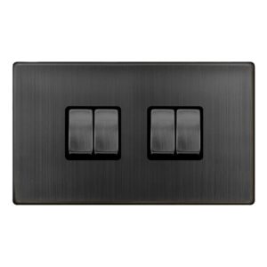 Click Definity Complete 10Ax Ingot 4 Gang 2 Way Switch Matt Bronze Cover Plate Black Insert