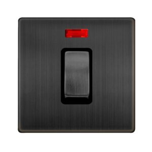 Click Definity Complete 50A Ingot 1 Gang Double Pole Switch With Neon Matt Bronze Cover Plate Black Insert