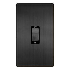 Click Definity Complete 50A Ingot 2 Gang Double Pole Switch Matt Bronze Cover Plate Black Insert