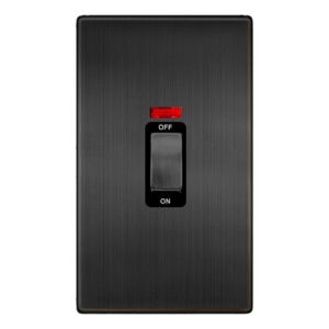 Click Definity Complete 50A Ingot 2 Gang Double Pole Switch With Neon Matt Bronze Cover Plate Black Insert