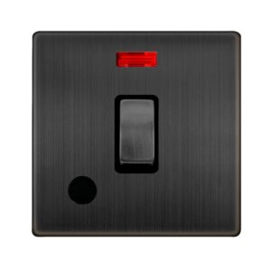 Click Definity Complete 20A Ingot Double Pole Switch With Neon & Flex Outlet Matt Bronze Cover Plate Black Insert