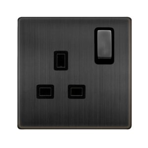 Click Definity Complete 13A Ingot 1 Gang Dp Switched Socket Matt Bronze Cover Plate Black Insert