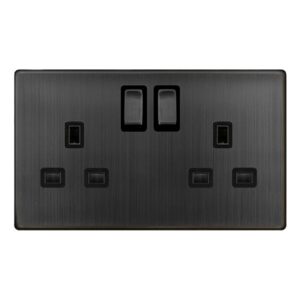 Click Definity Complete 13A Ingot 2 Gang Dp Switched Socket Matt Bronze Cover Plate Black Insert