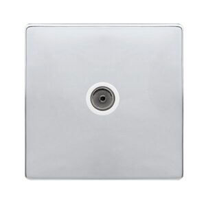 Click Definity Complete Single Non-Isolated Coaxial Outlet Polished Chrome Cover Plate Polar White Insert