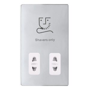 Click Definity Complete 115/230V Dual Voltage Shaver Socket Polished Chrome Cover Plate Polar White Insert