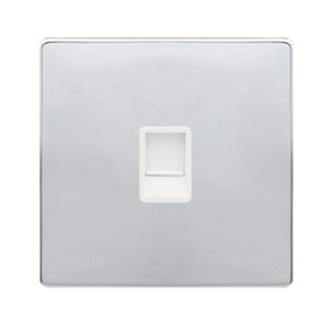 Click Definity Complete Single Rj11 (Irish/Us) Outlet Polished Chrome Cover Plate Polar White Insert