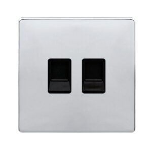 Click Definity Complete Twin Telephone Secondary Outlet Polished Chrome Cover Plate Black Insert