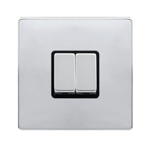 Click Definity Complete 10Ax Ingot 2 Gang 2 Way Switch Polished Chrome Cover Plate Black Insert