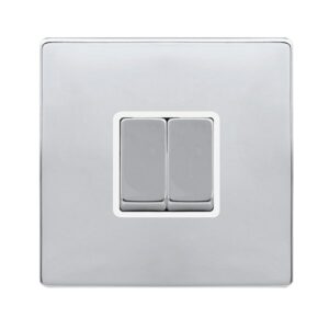 Click Definity Complete 10Ax Ingot 2 Gang 2 Way Switch Polished Chrome Cover Plate Polar White Insert