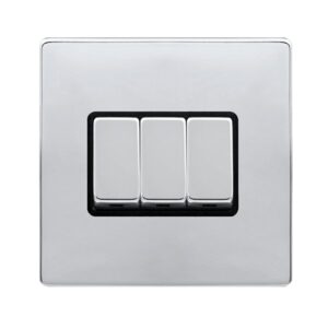 Click Definity Complete 10Ax Ingot 3 Gang 2 Way Switch Polished Chrome Cover Plate Black Insert