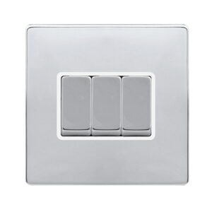 Click Definity Complete 10Ax Ingot 3 Gang 2 Way Switch Polished Chrome Cover Plate Polar White Insert