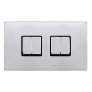 Click Definity Complete 10Ax Ingot 4 Gang 2 Way Switch Polished Chrome Cover Plate Black Insert