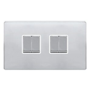 Click Definity Complete 10Ax Ingot 4 Gang 2 Way Switch Polished Chrome Cover Plate Polar White Insert