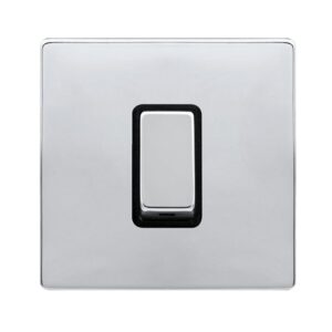 Click Definity Complete 50A Ingot 1 Gang Double Pole Switch Polished Chrome Cover Plate Black Insert