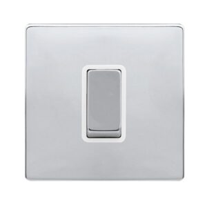Click Definity Complete 50A Ingot 1 Gang Double Pole Switch Polished Chrome Cover Plate Polar White Insert
