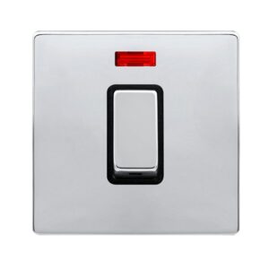 Click Definity Complete 50A Ingot 1 Gang Double Pole Switch With Neon Polished Chrome Cover Plate Black Insert