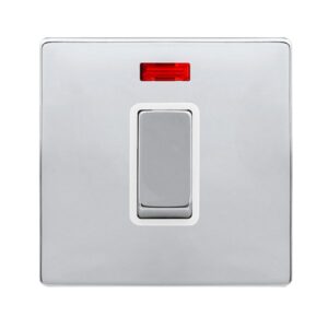 Click Definity Complete 50A Ingot 1 Gang Double Pole Switch With Neon Polished Chrome Cover Plate Polar White Insert
