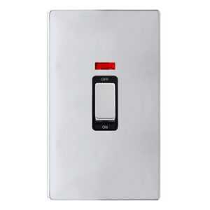 Click Definity Complete 50A Ingot 2 Gang Double Pole Switch With Neon Polished Chrome Cover Plate Black Insert