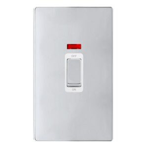 Click Definity Complete 50A Ingot 2 Gang Double Pole Switch With Neon Polished Chrome Cover Plate Polar White Insert