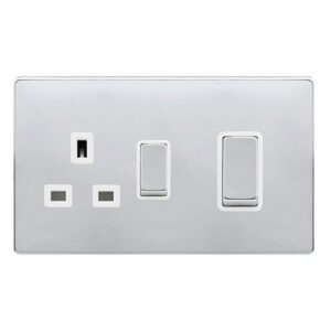 Click Definity Complete 50A Ingot Double Pole Switch With 13A Double Pole Switched Socket Polished Chrome Cover Plate Polar White Insert