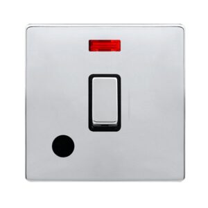 Click Definity Complete 20A Ingot Double Pole Switch With Neon & Flex Outlet Polished Chrome Cover Plate Black Insert