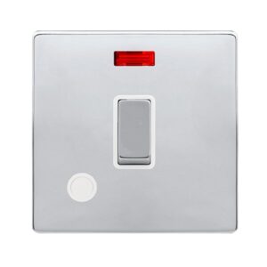 Click Definity Complete 20A Ingot Double Pole Switch With Neon & Flex Outlet Polished Chrome Cover Plate Polar White Insert