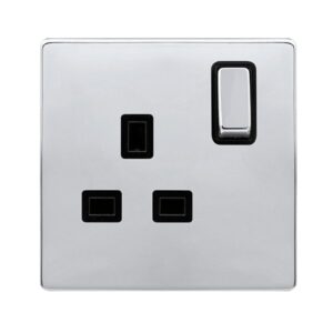 Click Definity Complete 13A Ingot 1 Gang Dp Switched Socket Polished Chrome Cover Plate Black Insert