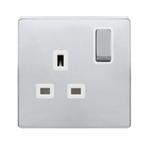 Click Definity Complete 13A Ingot 1 Gang Dp Switched Socket Polished Chrome Cover Plate Polar White Insert