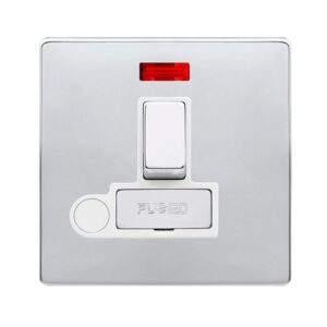 Click Definity Complete 13A Ingot Switched Fused Connection Unit With Neon & Optional Flex Outlet Polished Chrome Cover Plate Polar White Insert