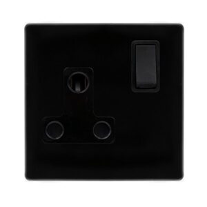 Click Definity Complete 15A Round Pin Switched Socket Metal Black Cover Plate Black Insert