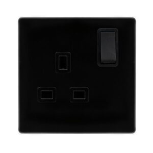 Click Definity Complete 13A Ingot 1 Gang Dp Switched Socket Metal Black Cover Plate Black Insert