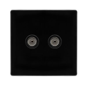 Click Definity Complete Twin Non-Isolated Coaxial Outlet Metal Black Cover Plate Black Insert