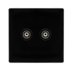 Click Definity Complete Twin Isolated Coaxial Outlet Metal Black Cover Plate Black Insert