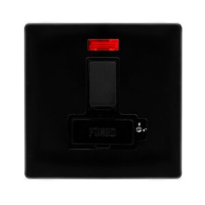 Click Definity Complete 13A Lockable Switched Fused Connection Unit With Neon Metal Black Cover Plate Black Insert