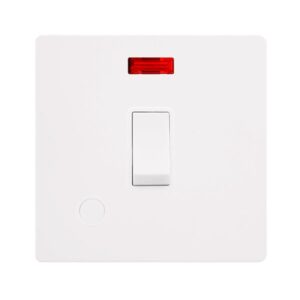 Click Definity Complete 20A Double Pole Switch With Neon & Flex Outlet Metal White Cover Plate Polar White Insert