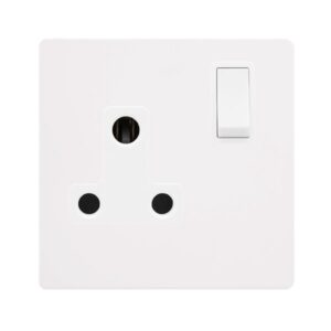 Click Definity Complete 15A Round Pin Switched Socket Metal White Cover Plate Polar White Insert