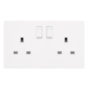 Click Definity Complete 13A Ingot 2 Gang Dp Switched Socket Metal White Cover Plate Polar White Insert