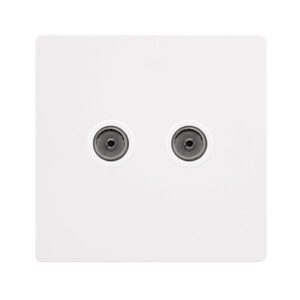Click Definity Complete Twin Non-Isolated Coaxial Outlet Metal White Cover Plate Polar White Insert