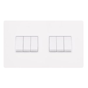 Click Definity Complete 10Ax Ingot 6 Gang 2 Way Switch Metal White Cover Plate Polar White Insert